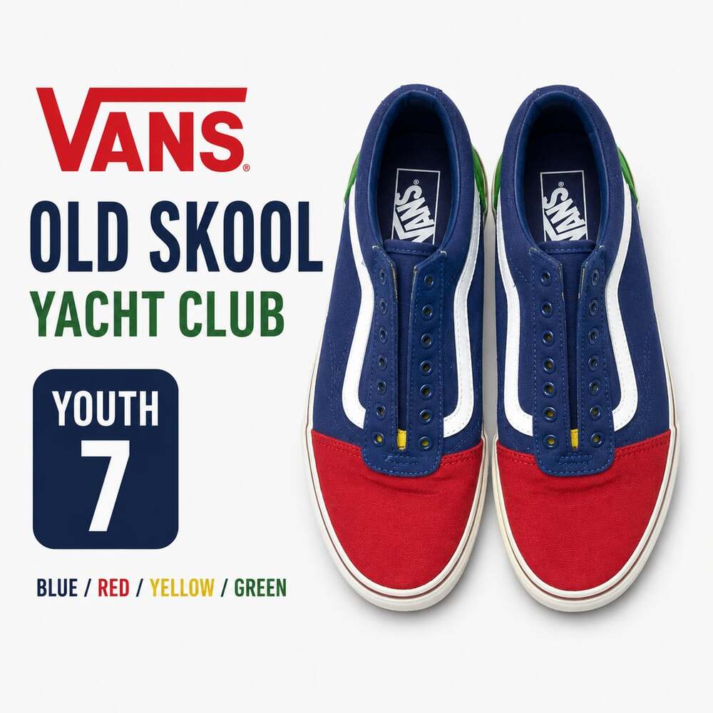Vans Old Skool Yacht Club Youth Size 7 Blue Red Yellow Green Shoes